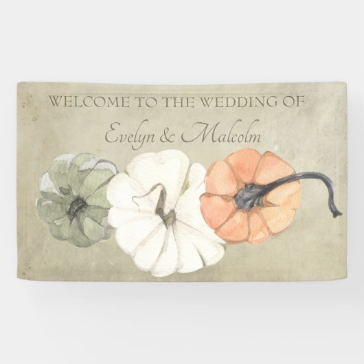 秋素朴オータムホワイトオレンジカボチャ結婚ンス 横断幕 (横)