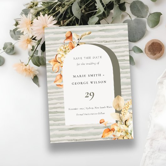 秋素朴カボチャのアーチフローラ日付カードを保存 サンキューカード