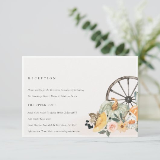 秋素朴カボチャのリーフィフローラウェディングレセプション エンクロージャーカード (スタンド正面)