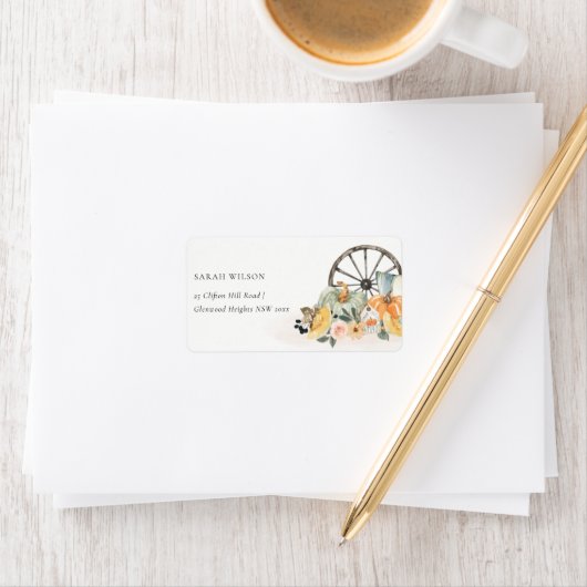 秋素朴カボチャのリーフィフローラホイールアドレス ラベル (インサイチュ)