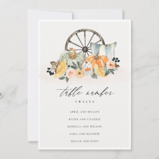 秋素朴カボチャの葉付き座席表カード サンキューカード (正面)