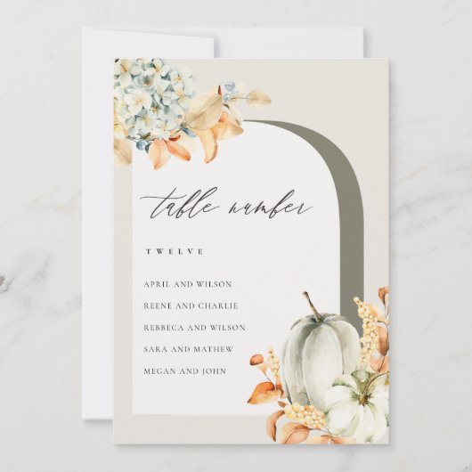 秋素朴カボチャの葉付き座席表カード サンキューカード (正面)