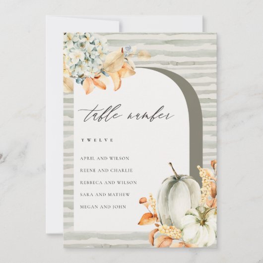 秋素朴カボチャの葉付き座席表カード サンキューカード (正面)