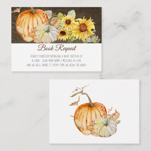 秋素朴カボチャひまわり木のブックリクエスト エンクロージャーカード (正面/裏面)
