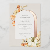 秋素朴カボチャアーチフローラブライダルシャワー 箔招待状 (正面)