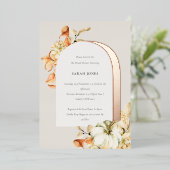 秋素朴カボチャアーチフローラブライダルシャワー 箔招待状 (立ち正面)