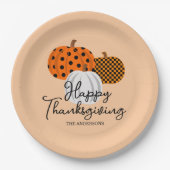 秋素朴カボチャカスタムンHAPPY THANKSGIVING ペーパープレート (正面)
