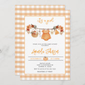 秋素朴カボチャ物干し器ベビーシャワー 招待状 (正面/裏面)