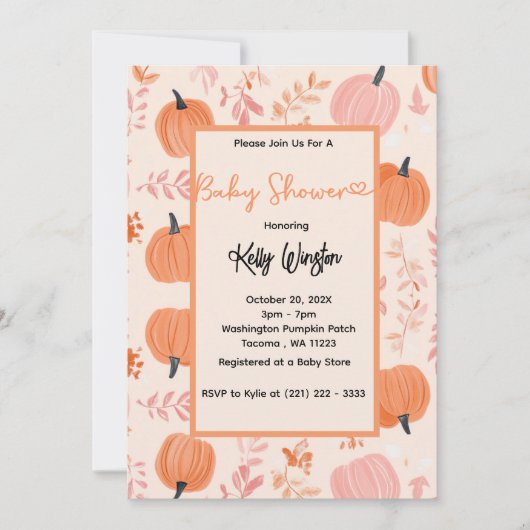 秋素朴カボチャ秋のベビーシャワー 招待状 (正面)