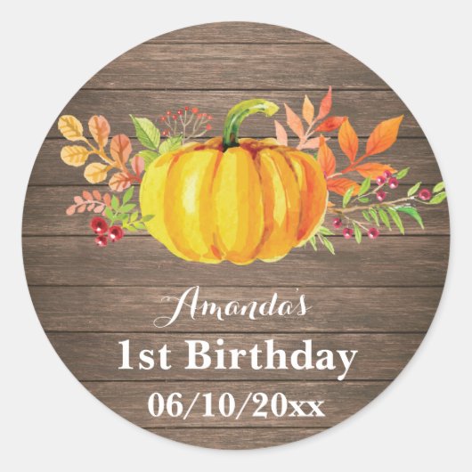 秋素朴カボチャ誕生日パーティーありがとう ラウンドシール (正面)