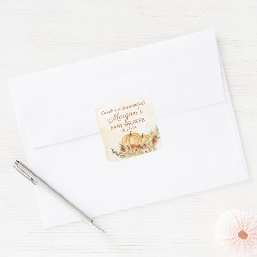 秋素朴カボチャ赤ちゃんシャワーのお気に入り スクエアシール (封筒)