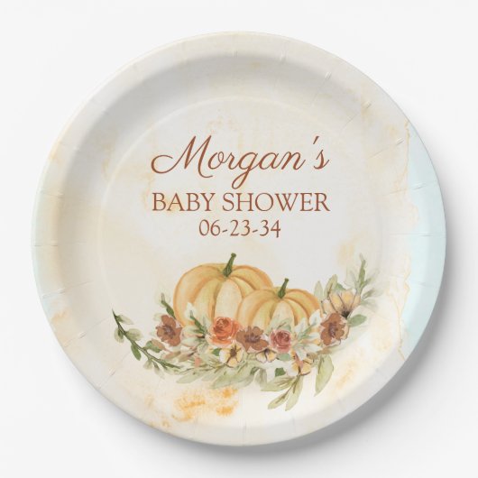 秋素朴カボチャ赤ちゃんシャワー ペーパープレート (正面)