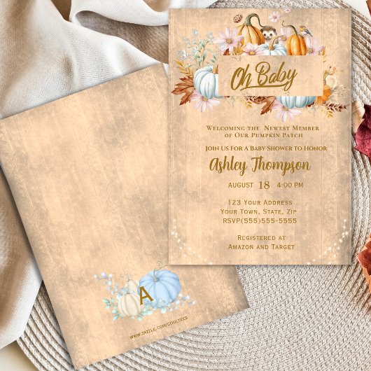 秋素朴カボチャ赤ちゃんシャワー 招待状