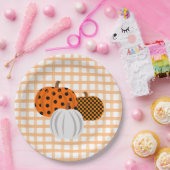 秋素朴カボンプキンオレンジ色の格子感謝祭 ペーパープレート (パーティー)