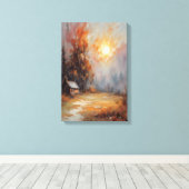 秋素朴キャビン景観秋アート キャンバスプリント (インサイチュ (ウッドフロア))