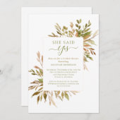 秋素朴グリーンリー彼女はYesブライダルシャワーと言った 招待状 (正面/裏面)