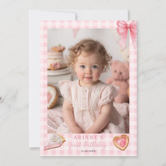 秋素朴スウィートかわいこちゃんパイ1st誕生日フォト 招待状 (裏面)