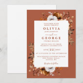 秋素朴テラコッタフローラモダン結婚ズ 招待状 (正面/裏面)
