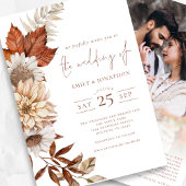 秋素朴テラコッタ花模様QRコード結婚ズ 招待状