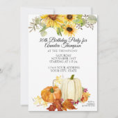 秋素朴バースデーパーティーパンプキンリーフサンフラワー 招待状 (正面)