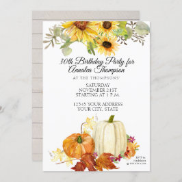 秋素朴バースデーパーティーパンプキンリーフサンフラワー 招待状