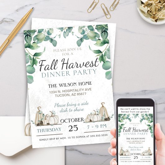 秋素朴パンプキングリーナリーディナーパーティー 招待状