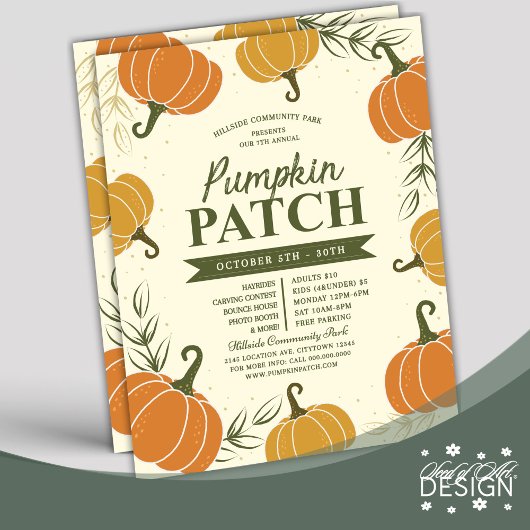 秋素朴パンプキンパッチリーフシーズンイベントフライヤー チラシ