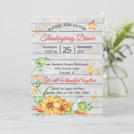 秋素朴パンプキンフローラ感謝祭ディナーI 招待状