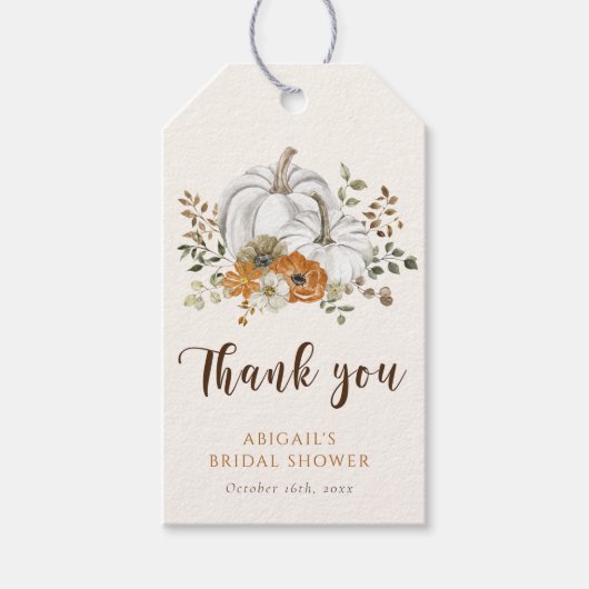 秋素朴パンプキンブライダルシャワーの恩恵 ギフトタグ (正面)