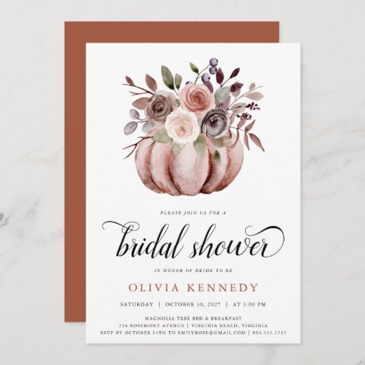 秋素朴パンプキンブライダルシャワーラストフローラ 招待状 (正面/裏面)