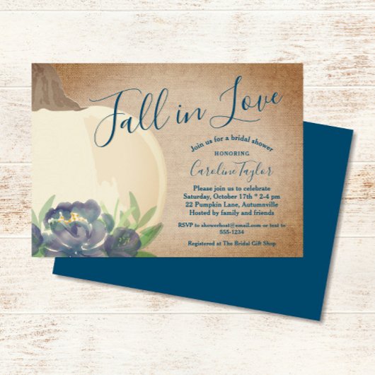 秋素朴パンプキンブルーフローラブライダルシャワー 招待状