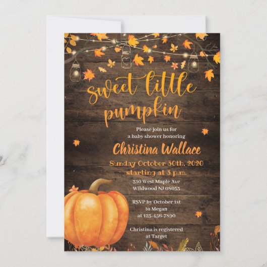 秋素朴パンプキンベビーシャワー招待状 招待状 (正面)