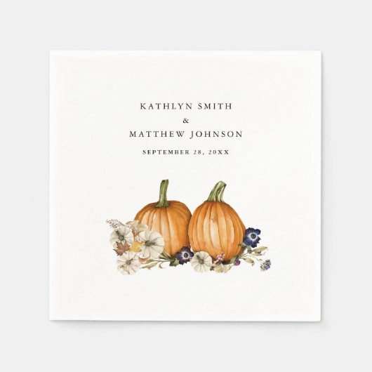 秋素朴パンプキンボタニカルオータム結婚ズ スタンダードカクテルナプキン (正面)