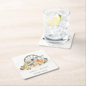 秋素朴パンプキンリーフィーフローラホイール結婚ズ スクエアペーパーコースター (インサイチュ)