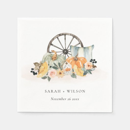 秋素朴パンプキンリーフィーフローラホイール結婚ズ スタンダードカクテルナプキン (正面)