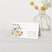 秋素朴パンプキンリーフィーフローラホイール結婚ズ プレイスカード (正面)