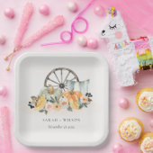 秋素朴パンプキンリーフィーフローラホイール結婚ズ ペーパープレート (パーティー)