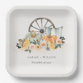 秋素朴パンプキンリーフィーフローラホイール結婚ズ ペーパープレート (正面)