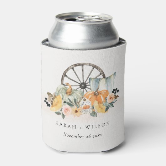 秋素朴パンプキンリーフィーフローラホイール結婚ズ 缶クーラー (缶正面)
