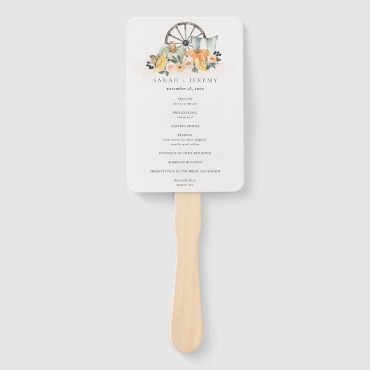 秋素朴パンプキンリーフィーフローラ結婚式 プログラム ハンドファン (正面)