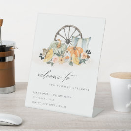 秋素朴パンプキンリーフフローラ結婚ズ歓迎 台座サイン