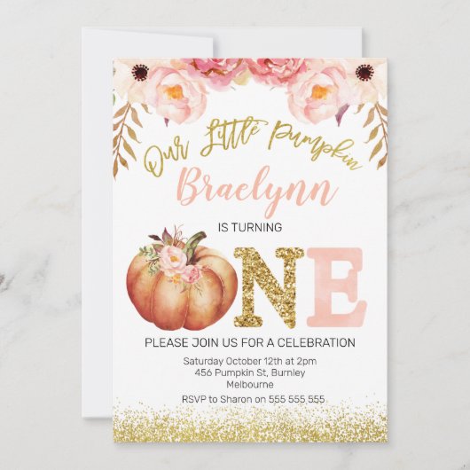 秋素朴パンプキン1st誕生日招待状 招待状 (正面)