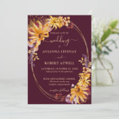 秋素朴ヒマワリフローラブルゴーニュ金ゴールドズ結婚 招待状 (スタンド正面)