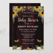 秋素朴ヒマワリ木ライトベビーシャワー 招待状 (正面/裏面)