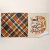 秋素朴ビーズバーンドオレンジプレイドプリント秋 ビーチタオル (正面)