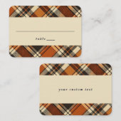 秋素朴ビーズバーンドオレンジプレイドプリント秋 プレイスカード (正面/裏面)