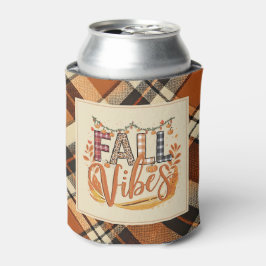 秋素朴ビーズバーンドオレンジプレイドプリント秋 缶クーラー
