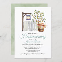 秋素朴ピケットフェンス引っ越し祝いパーティー招待状