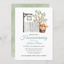 秋素朴ピケットフェンス引っ越し祝いパーティー招待状 招待状