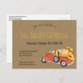 秋素朴ピックアップトラックカボチャ秋パーティー インビテーションポストカード (正面/裏面)